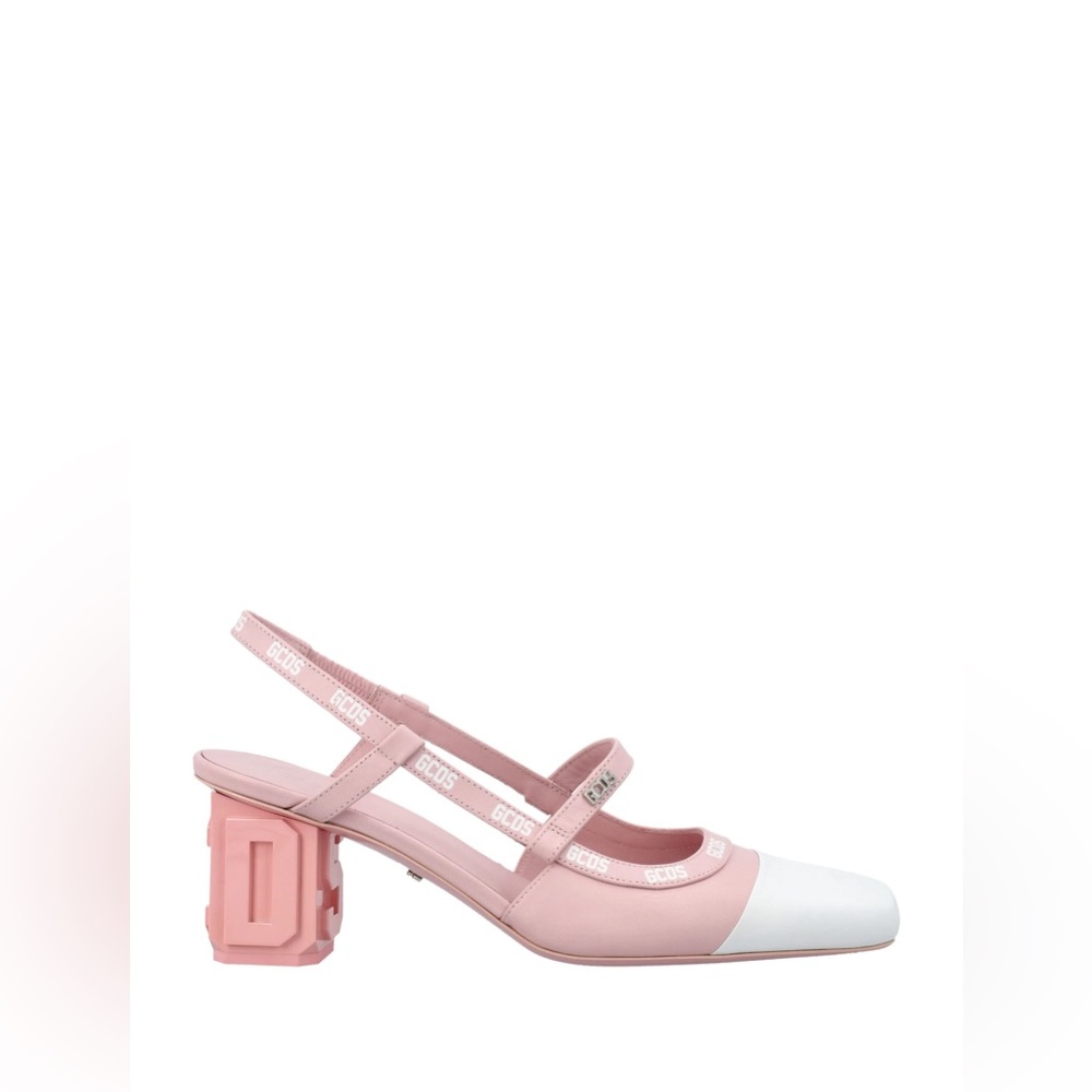 NEW GCDS Leather Lilit Slingback Pink Logo Pumps Block Heels Coquette Feminine - Picture 2 of 15